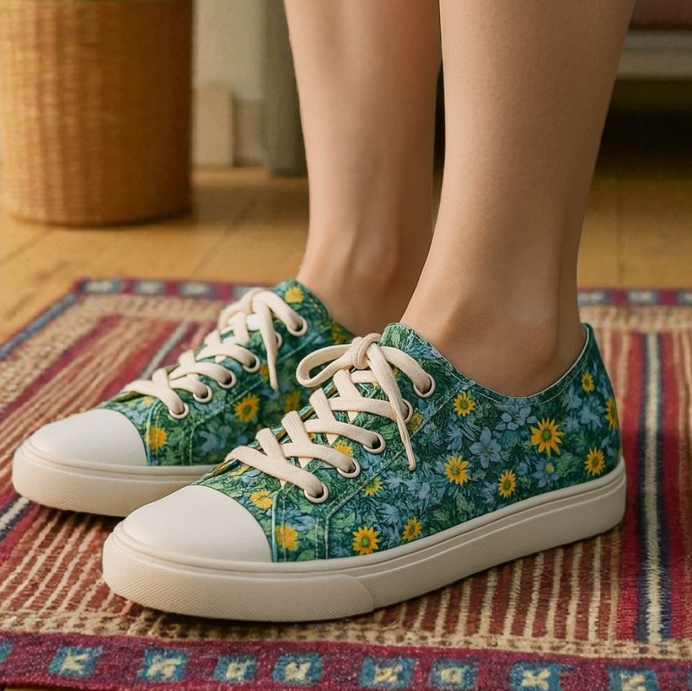 Tommy Bahama Floral Canvas Sneakers - Green and White Size 8.5 - Picture 3 of 13